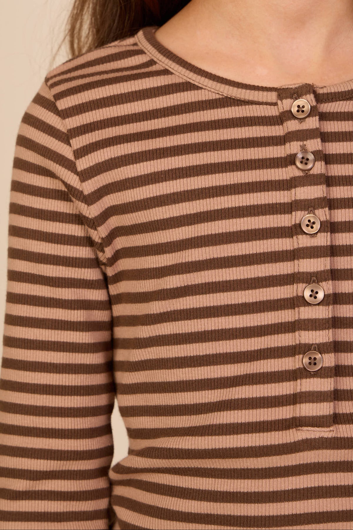Gestreept geribd langarmshirt Kids - Brown/Light Brown | 101614 Gloria