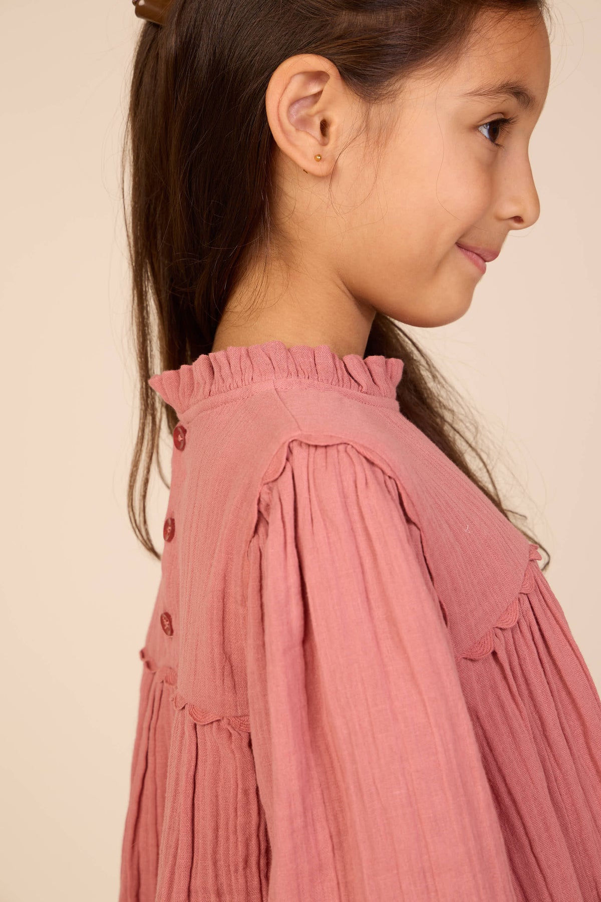 Double gauze jurk met kruissteekborduursel Kids - Dusty Rose | 101465 Laureen