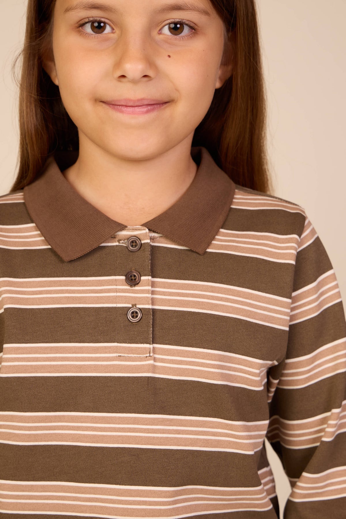 Gestreepte jersey polo met lange mouwen Tween - Brown | 101696 Hope