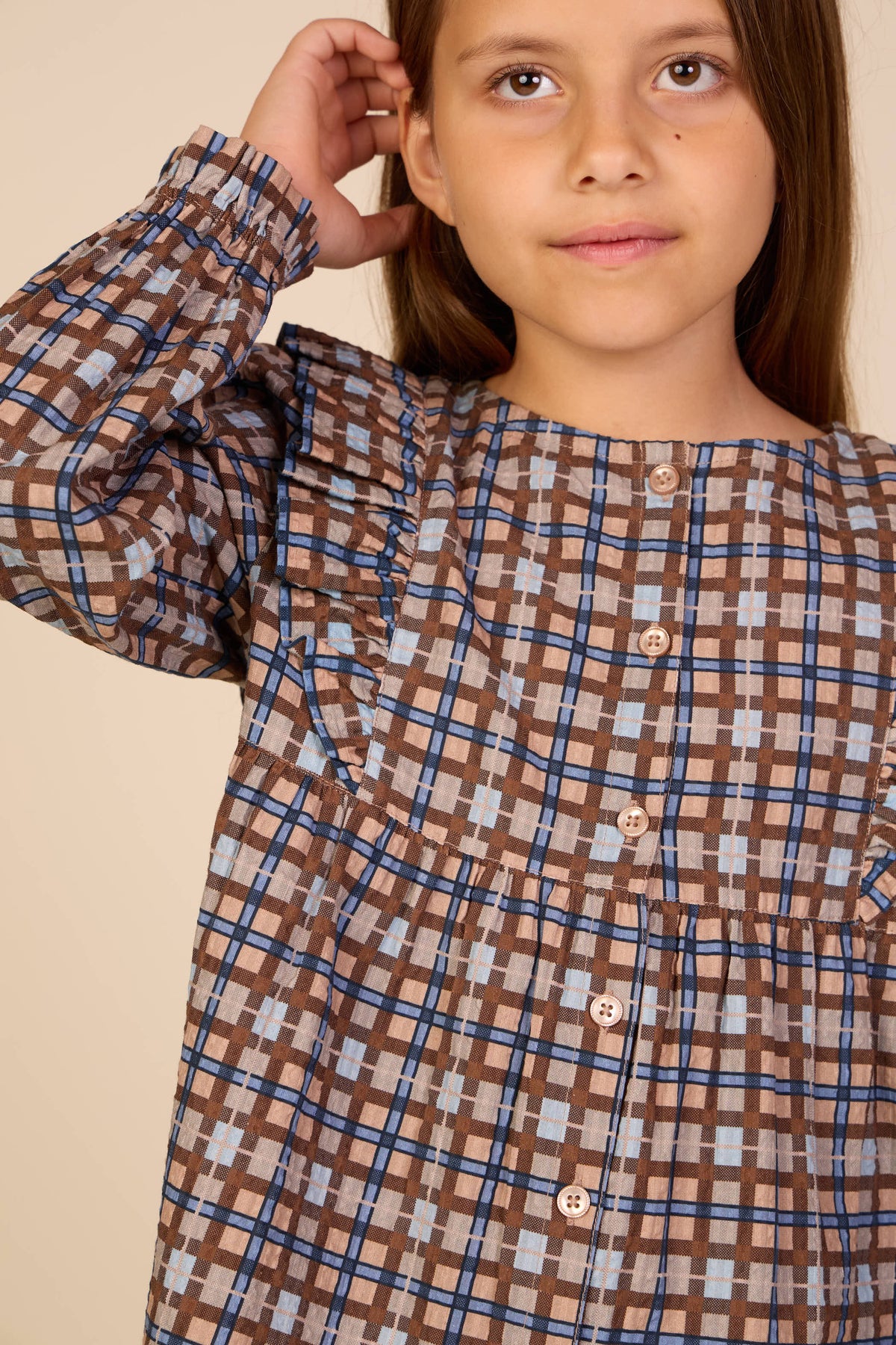 Geruite katoenen blouse met ruches Tween - Blue | 101496 Penny