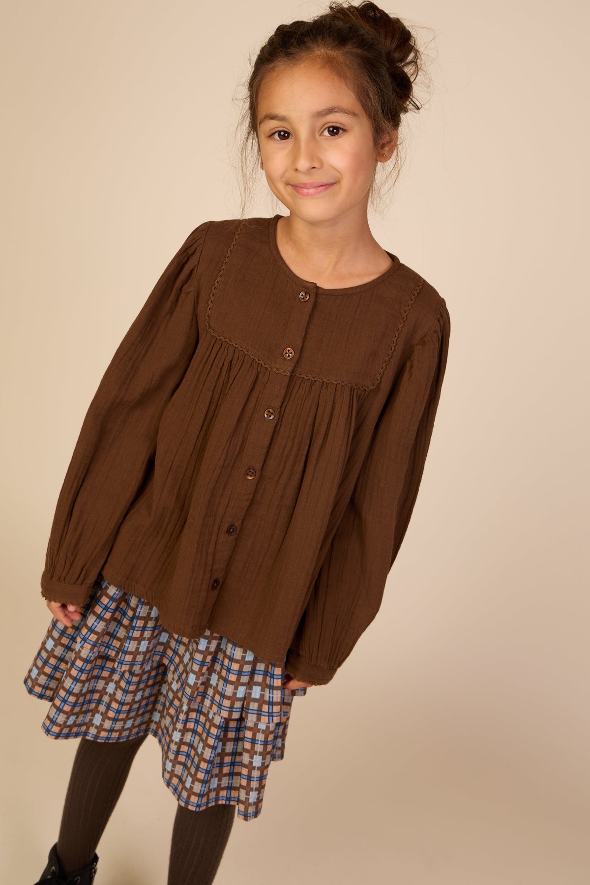Blouse van double gauze katoen Tween - Brown | 101464 Celina