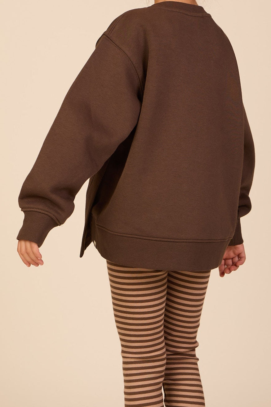 Sweatshirt met ribdetails Kids - Dark Brown | 101626 Zoe