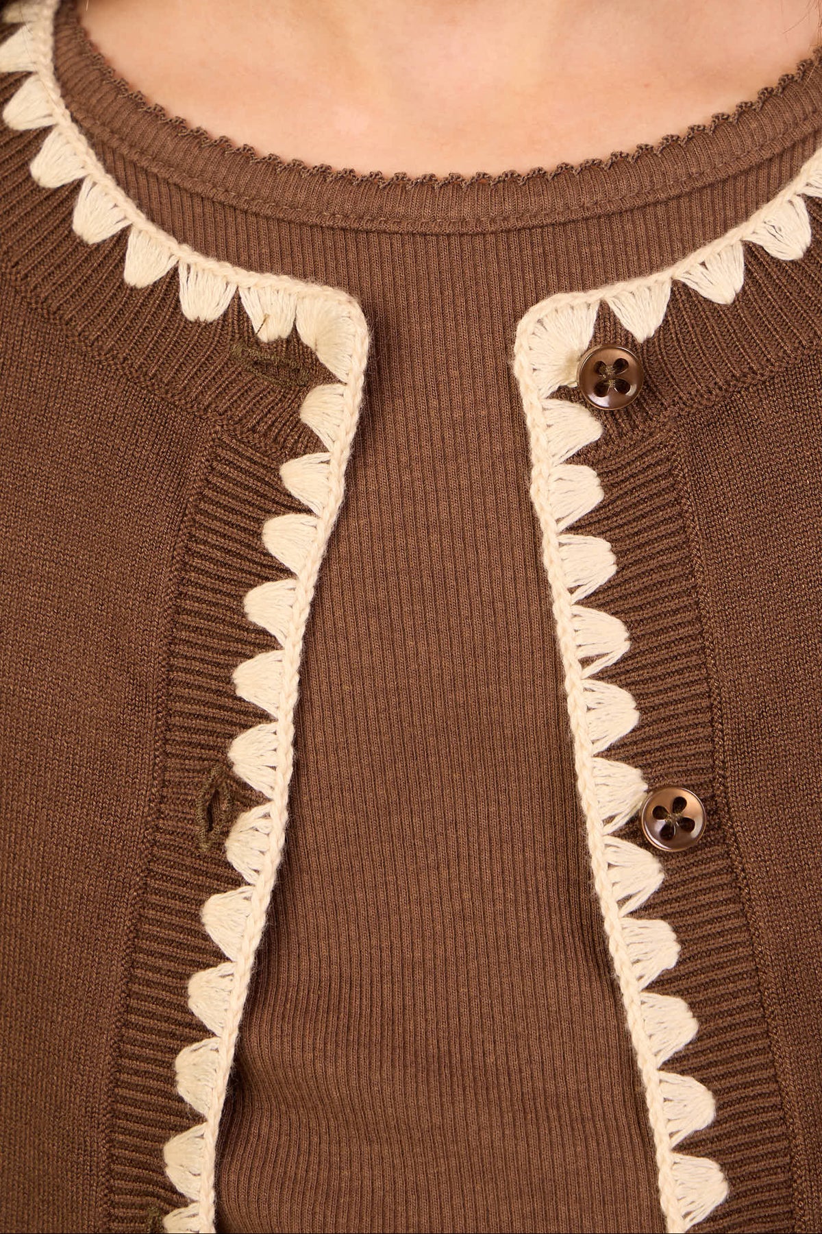 Cardigan met contrasterende stiksels Kids - Brown/Offwhite | 101632 Lia