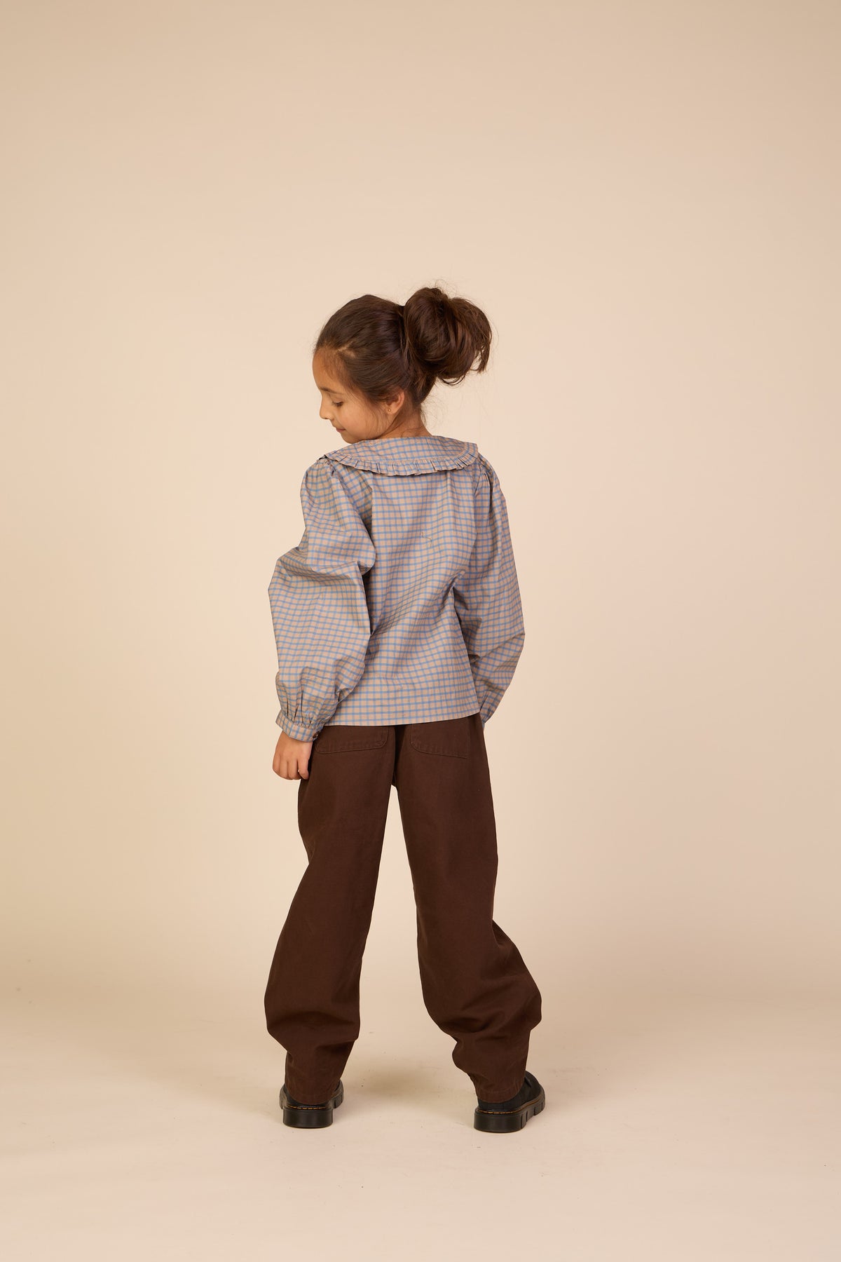 Poplin blouse met rucheskraag Tween - Blue Check | 101452 Julia