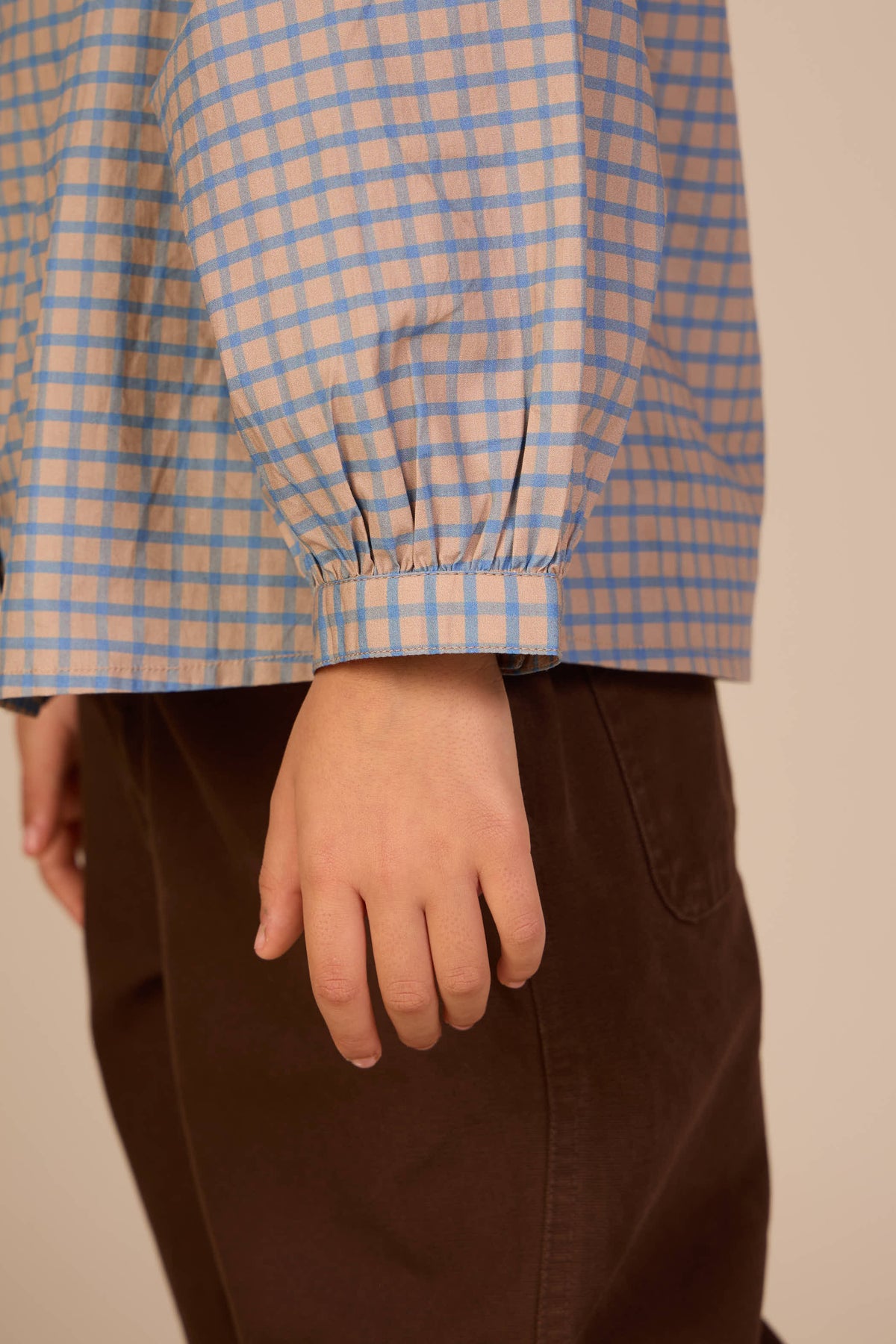 Poplin blouse met rucheskraag Tween - Blue Check | 101452 Julia