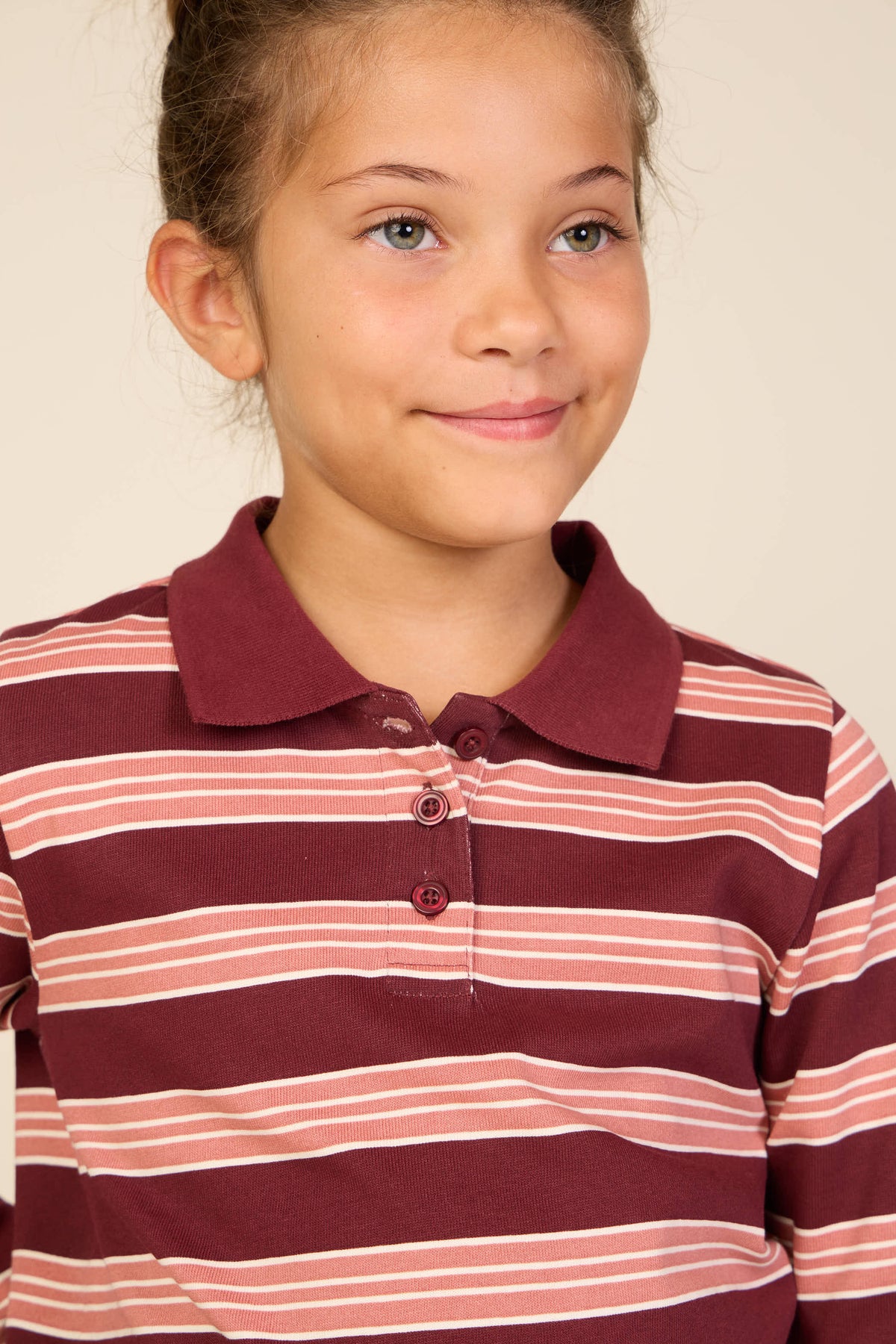Gestreepte jersey polo met lange mouwen Tween - Bordeaux | 101698 Hope