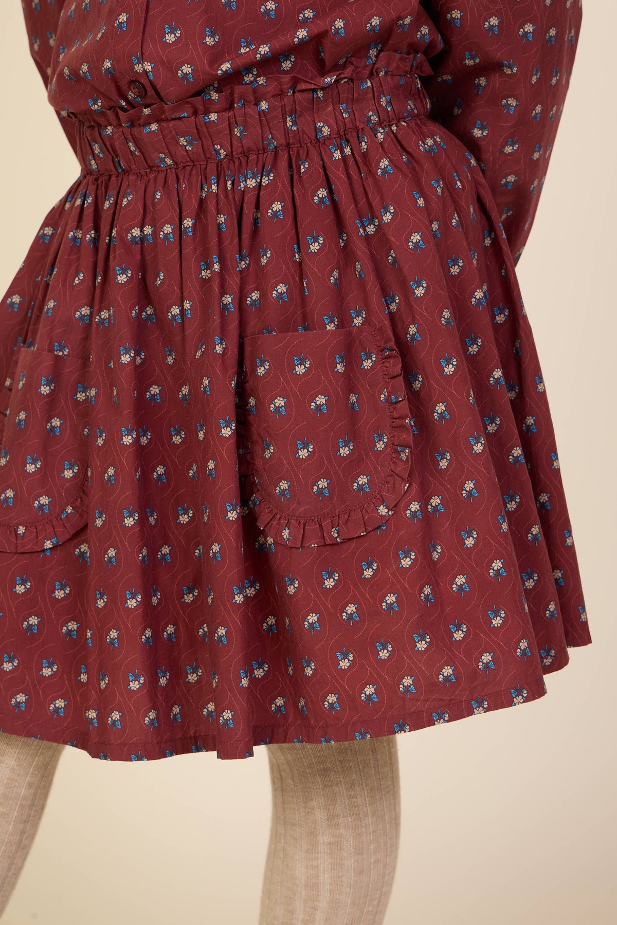 Poplin rok met ruchezakken Kids - Bordeaux Flowerprint | 101447 Julia