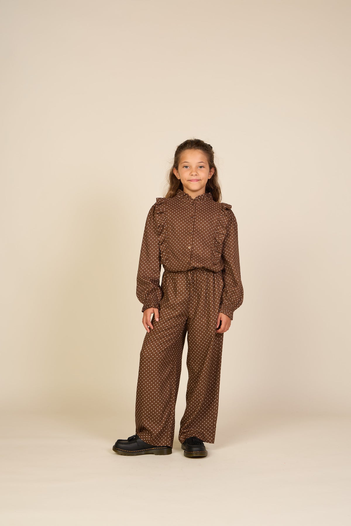 Viscose blouse met stippen en ruches Tween - Brown/Offwhite | 101662 Feline