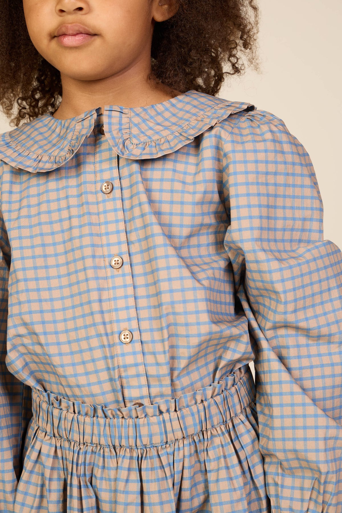 Poplin rok met ruchezakken Tween - Blue Check | 101446 Julia