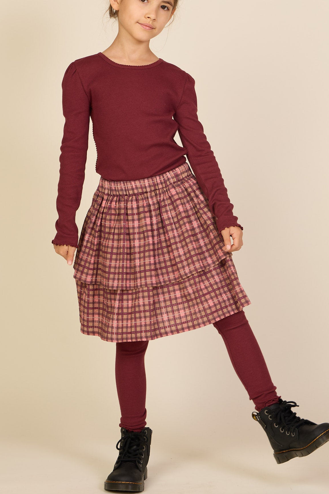 Geribde legging in modalmix Tween - Bordeaux | 101570 Lottie