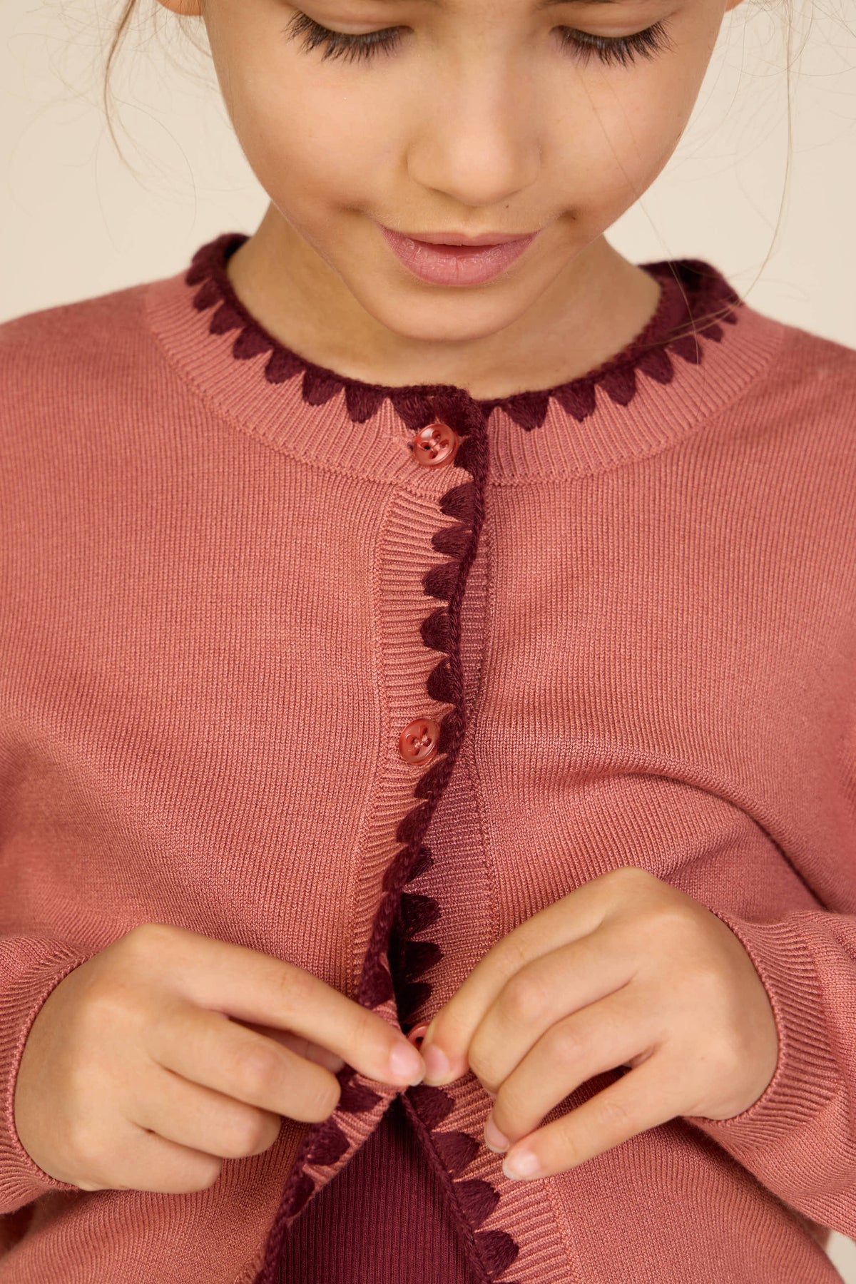Cardigan met contrasterende stiksels Tween - Dusty Rose/Bordeaux | 101635 Lia