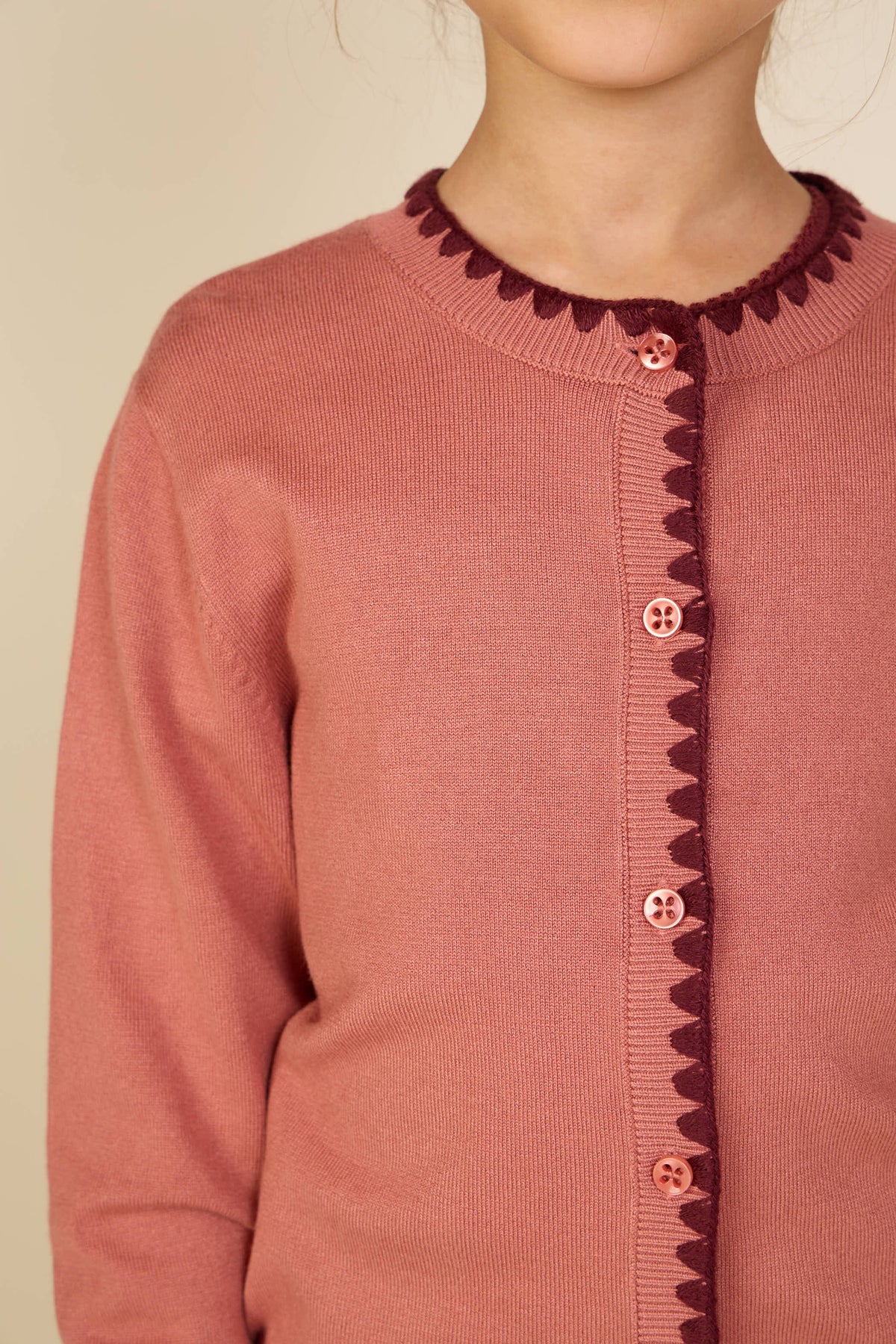 Cardigan met contrasterende stiksels Kids - Dusty Rose/Bordeaux | 101634 Lia