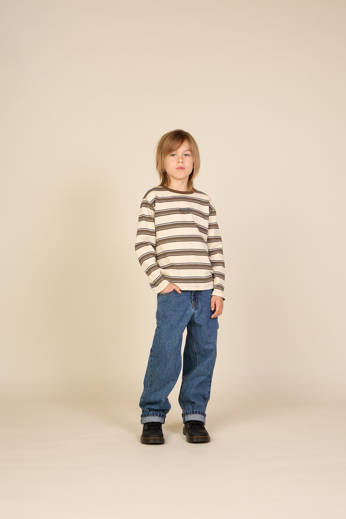 Gestreept langarmshirt Tween - Offwhite/Brown | 101702 Hugo