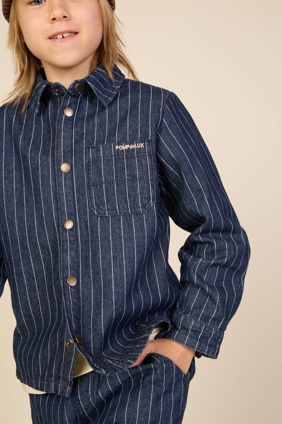 Denim overshirt met krijtstreep Tween - Dark Blue | 101515 Austin