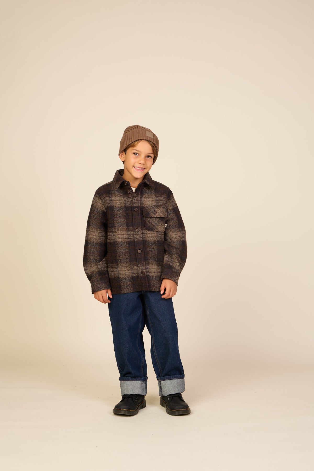 Geruit overshirt in geborstelde wolmix Tween - Brown Check | 101526 Daxton