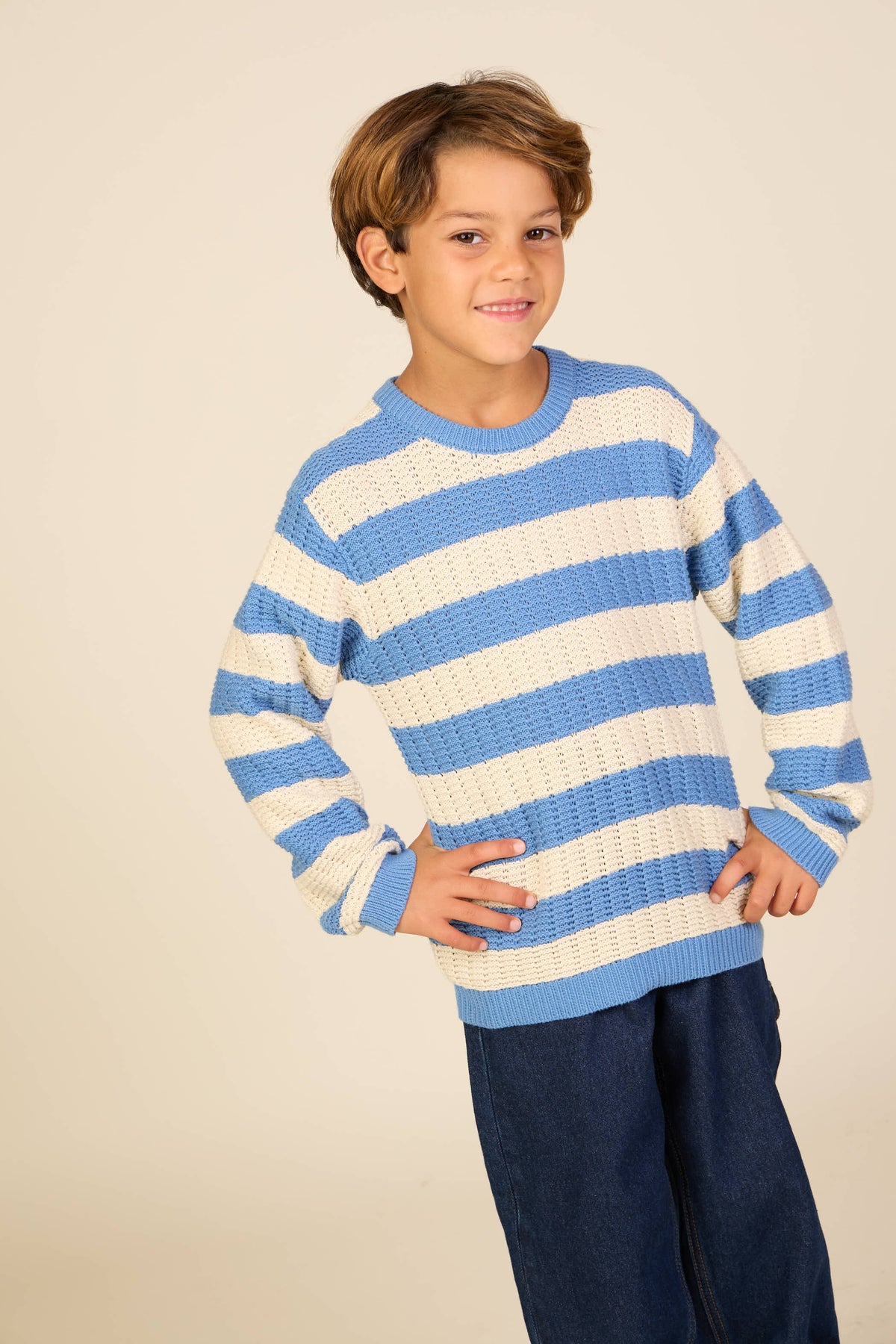 Gestreept Gebreid - Tween - Dusty Blue / Offwhite | 101284 Brady