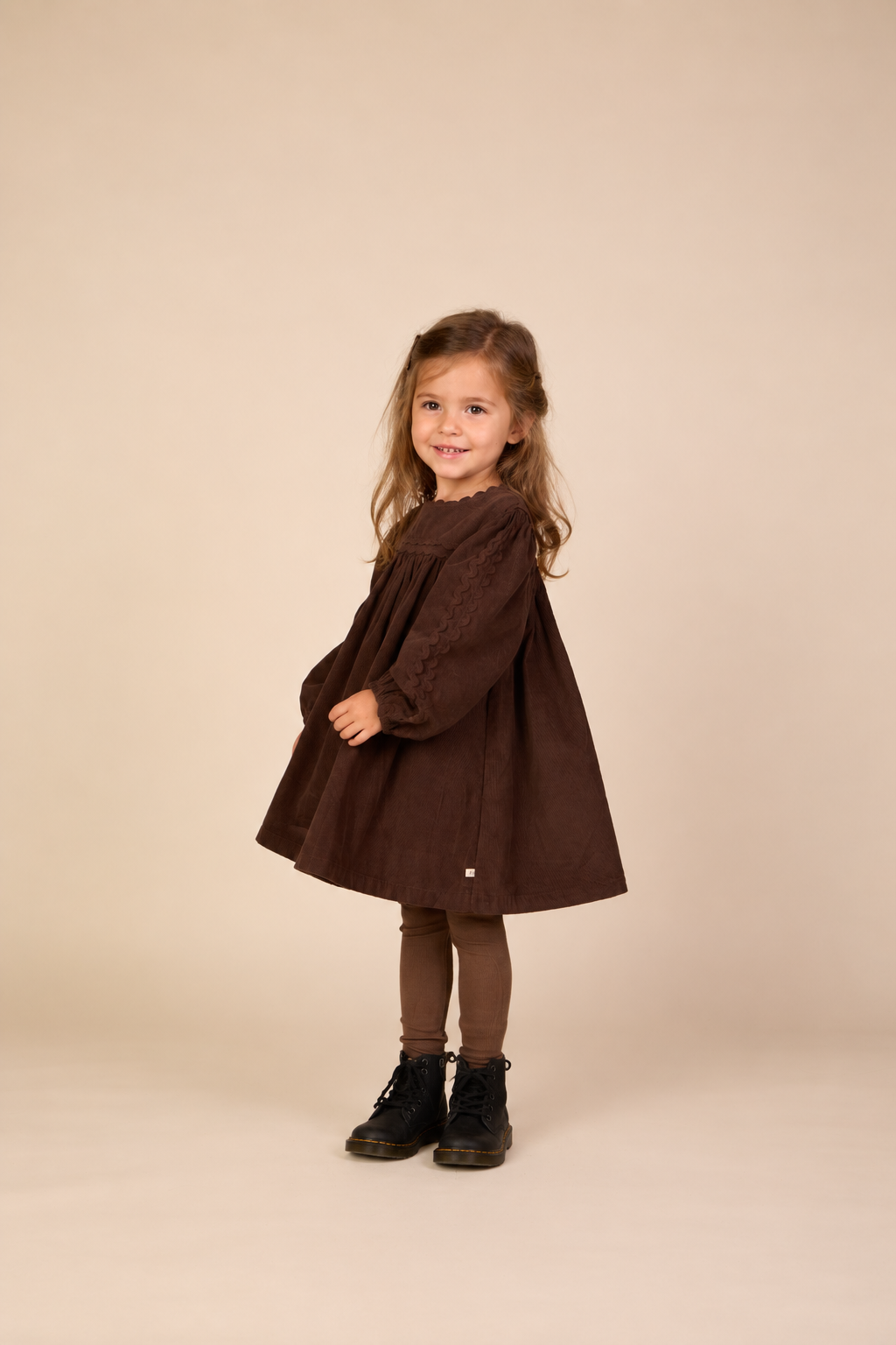Corduroy jurk met zigzagband Kids - Dark Brown | 101473 Sille
