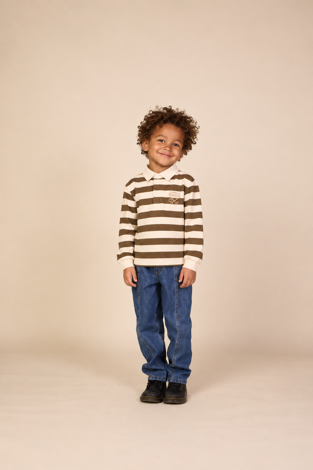 Gestreept Polo Sweatshirt - Kids - Dark Brown/Offwhite | 101397 Marco