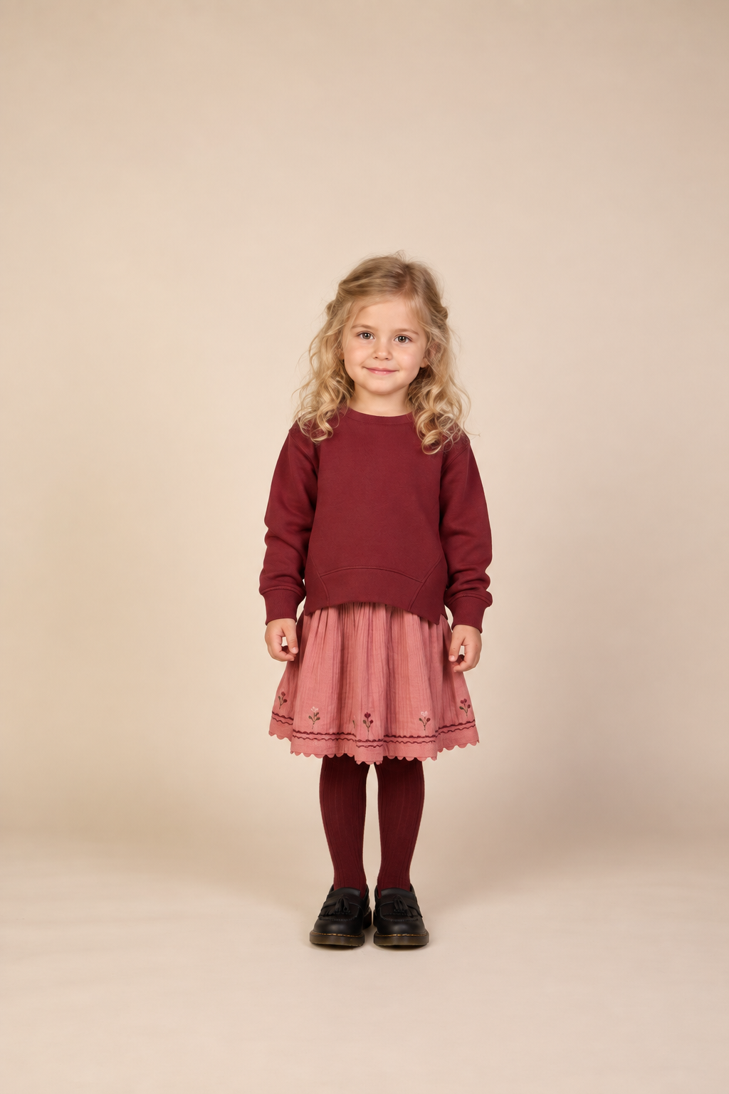 Double gauze rok met kruissteekborduursel Kids - Dusty Rose | 101469 Laureen
