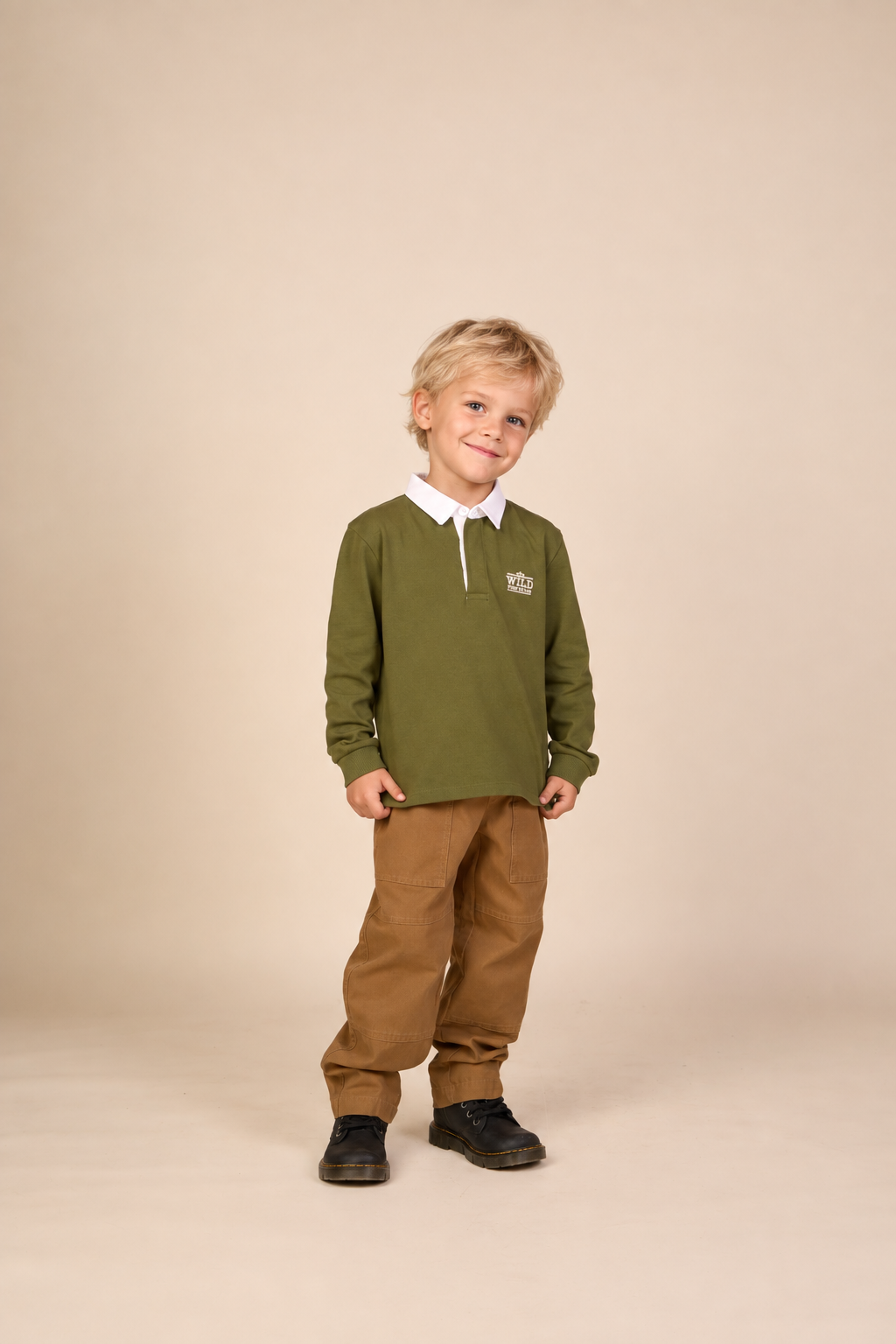 Jersey polo met lange mouwen Kids - Moss Green | 101691 Ruben