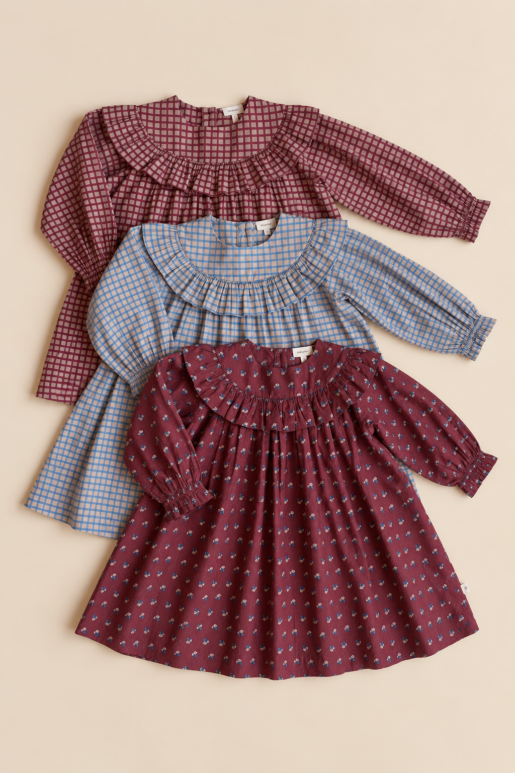 Poplin jurk met ruches bij de pas Kids - Bordeaux Flowerprint | 101442 Julia