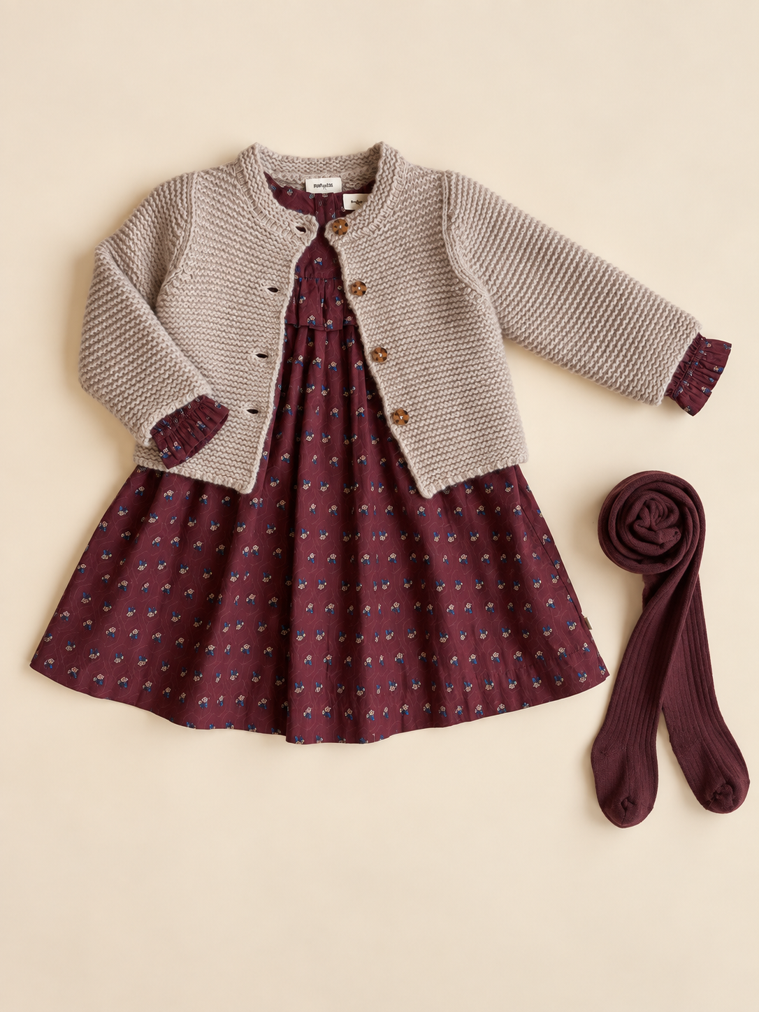 Poplin jurk met ruches bij de pas Kids - Bordeaux Flowerprint | 101442 Julia