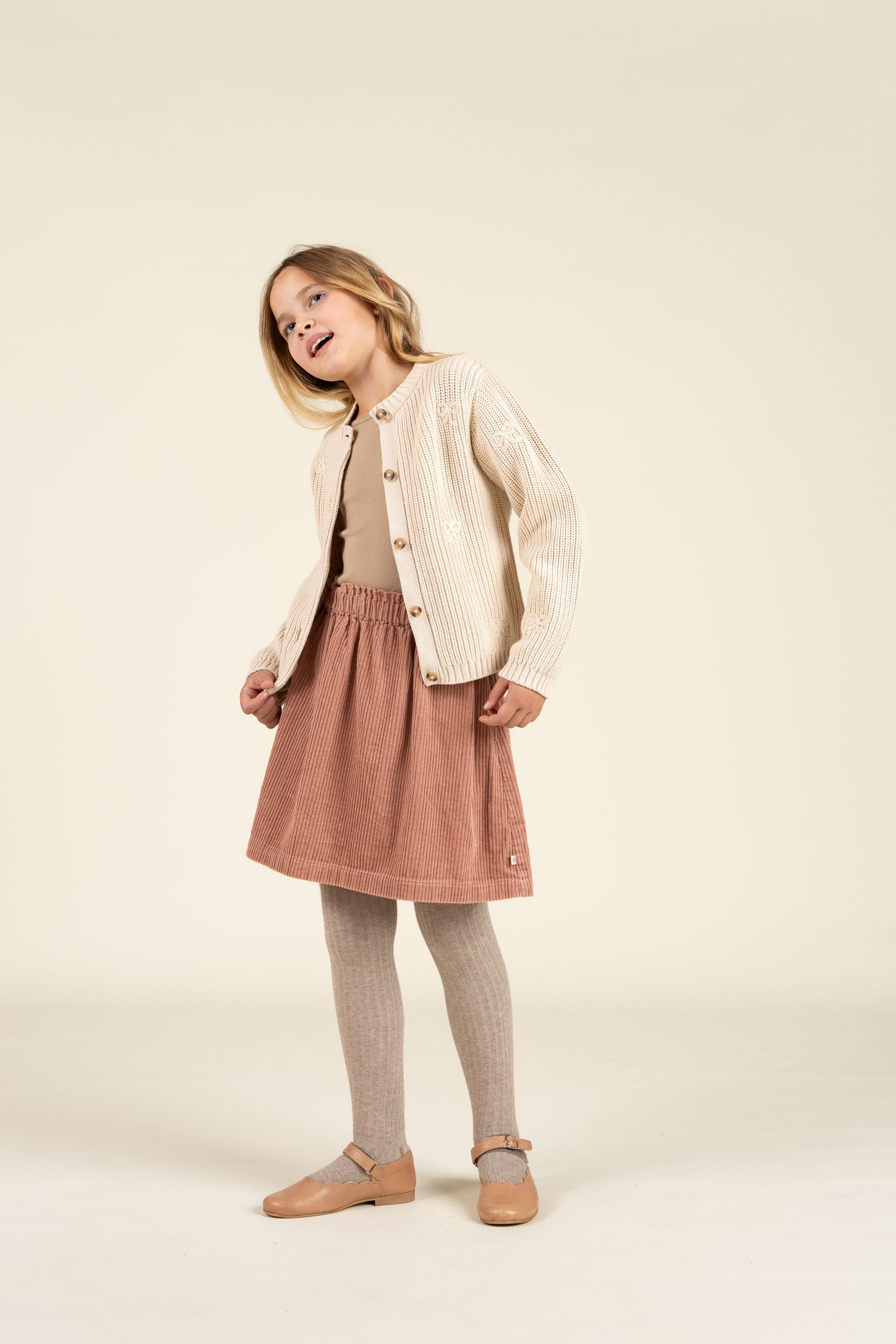 Gebreid katoenen vest met strikjes - Tween - Nature | 100791 Freya