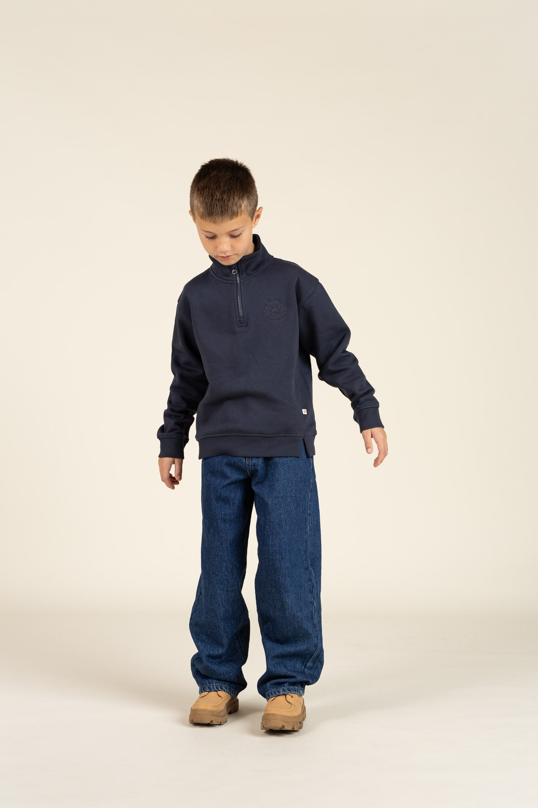 Sweatshirt met halve rits - Tween - Navy | 100807 Tristan