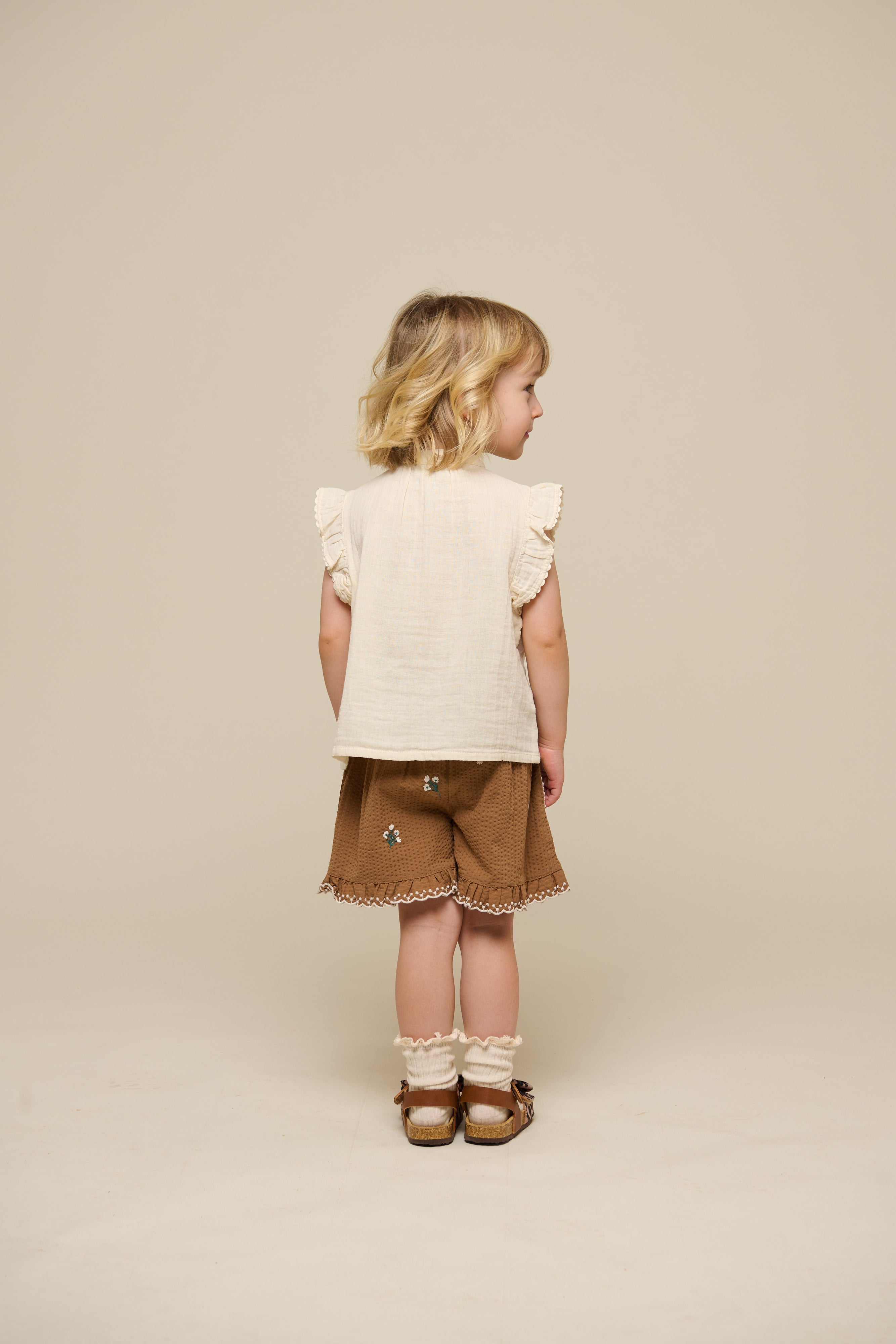 Geborduurde seersucker shorts - Kids - Coconut | 100986 Nora