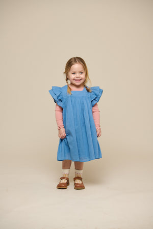 Katoenen jurk met Ric Rac Ruche - Kids - Dusty Blue | 101036 Alma