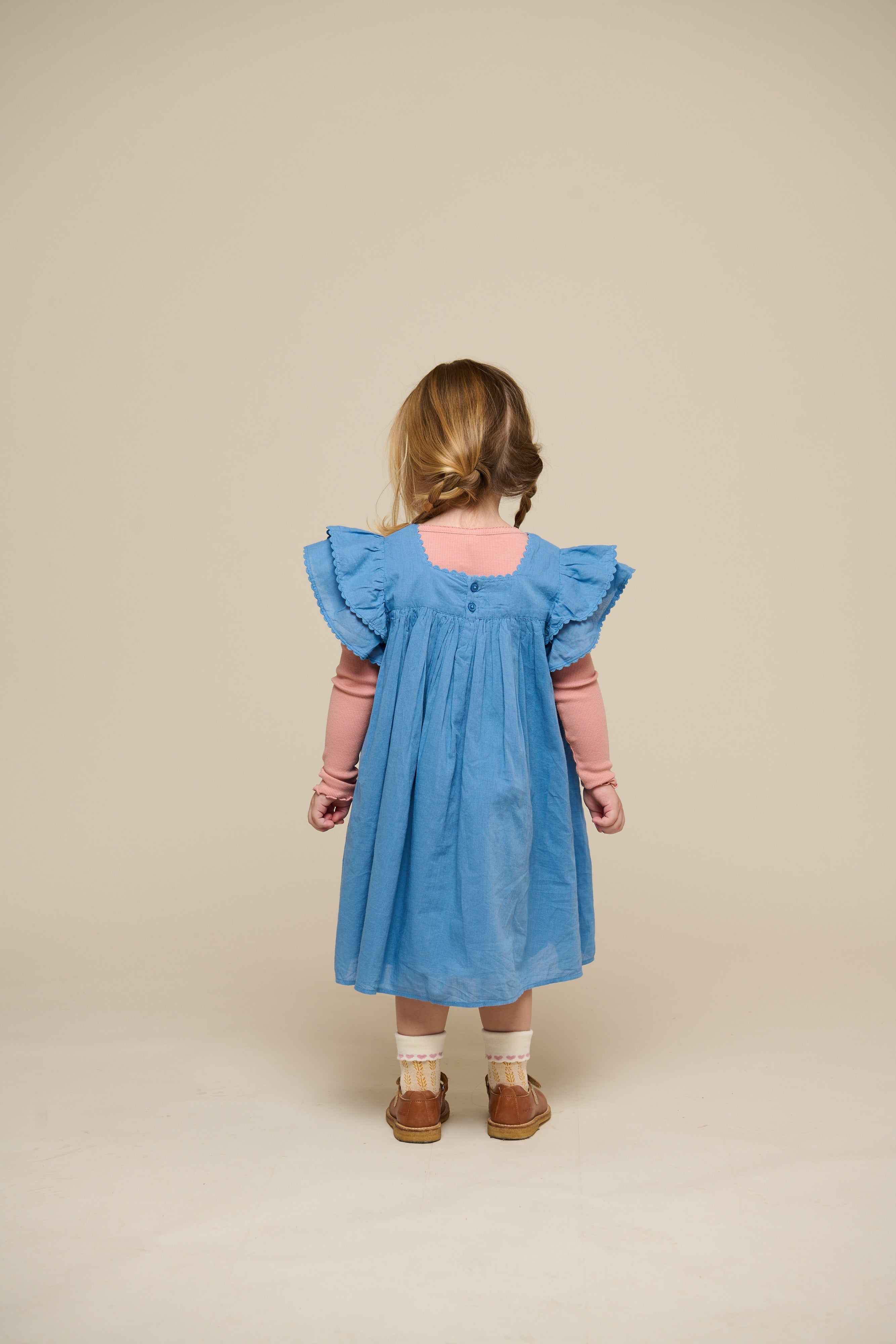 Katoenen jurk met Ric Rac Ruche - Kids - Dusty Blue | 101036 Alma