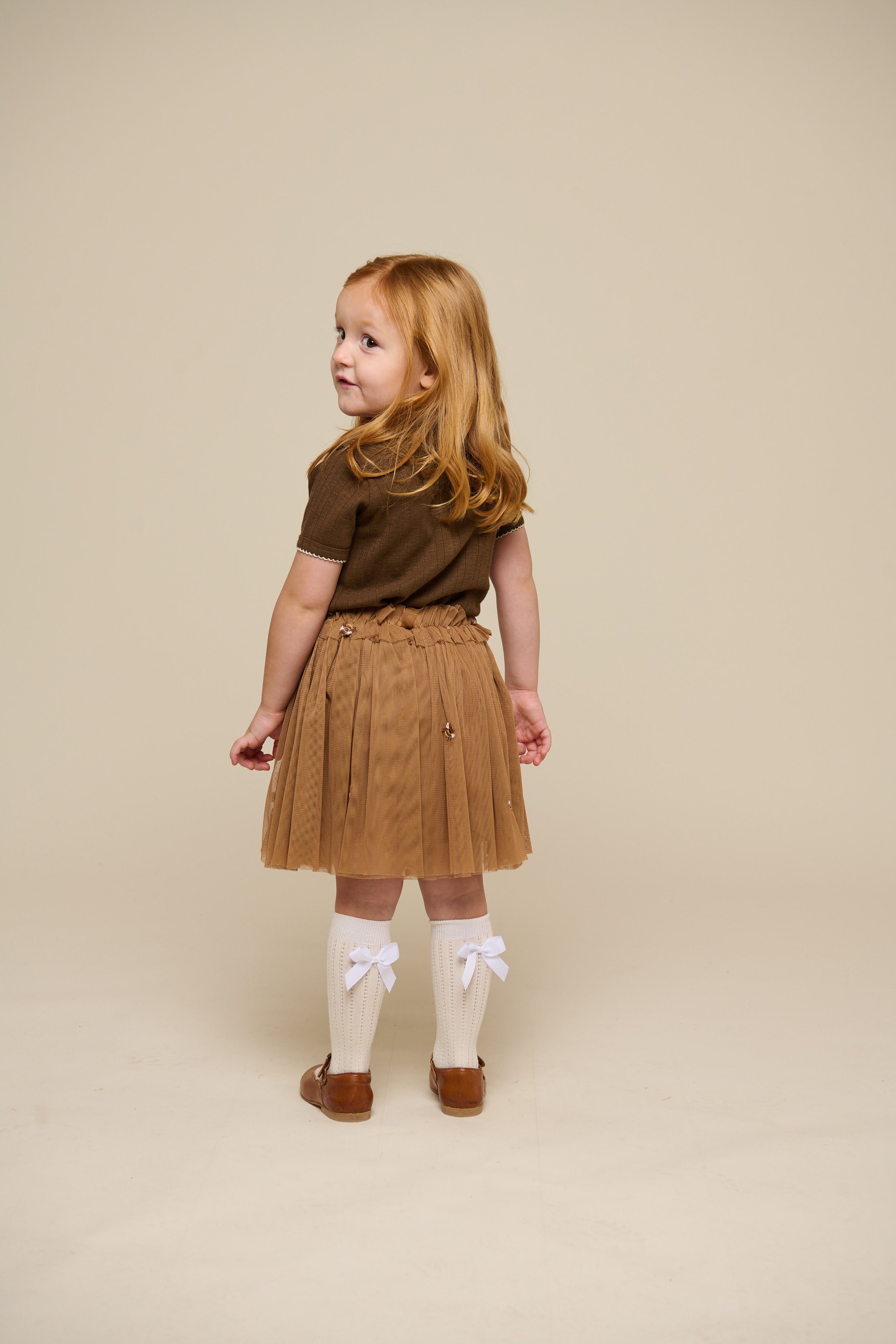 Pointelle T-shirt met contrasterende picot - Kids - Dark Brown | 101291 Drew