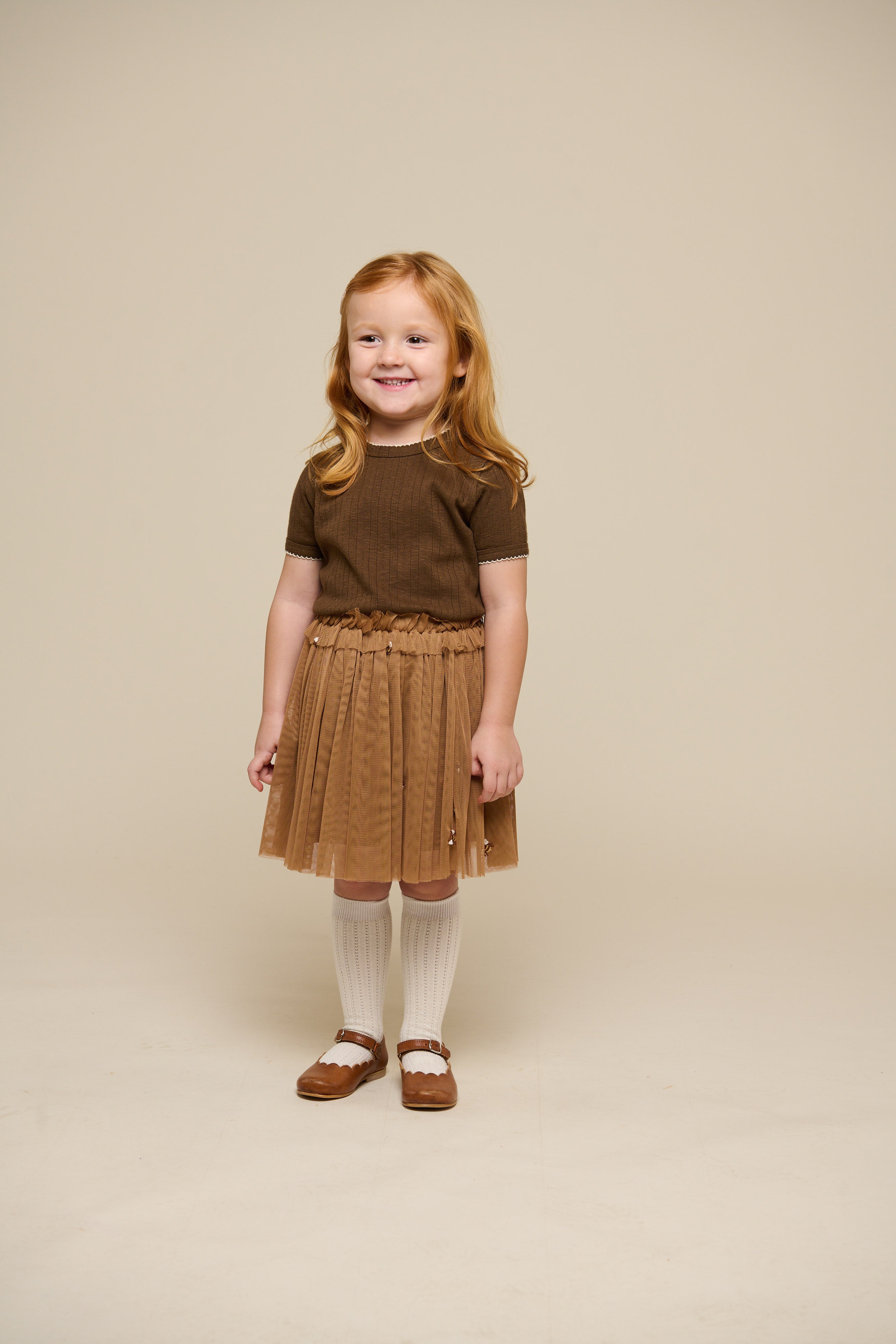 Pointelle T-shirt met contrasterende picot - Kids - Dark Brown | 101291 Drew