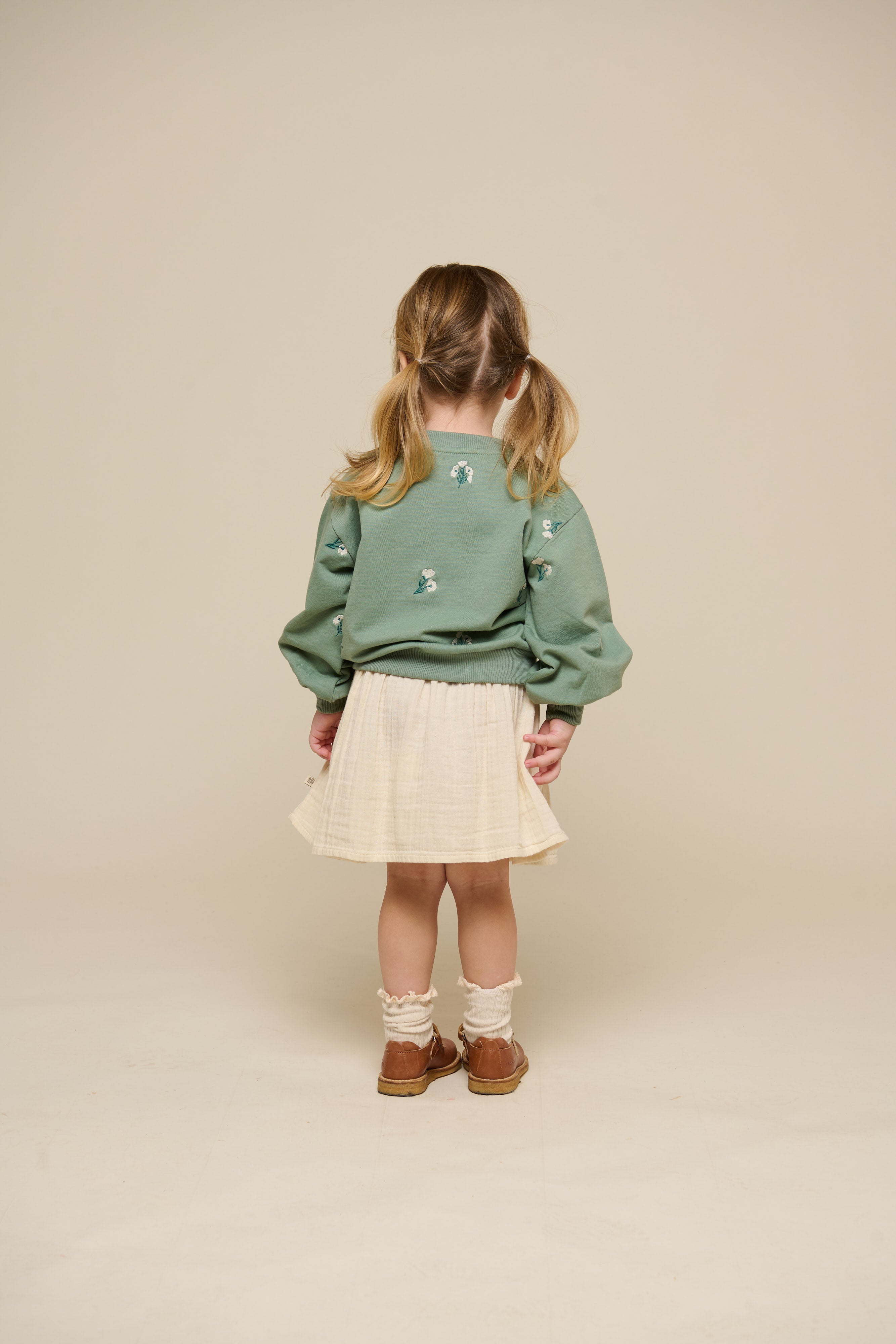Geborduurd Crewneck Sweatshirt - Kids - Dusty Green | 101211 Kimber