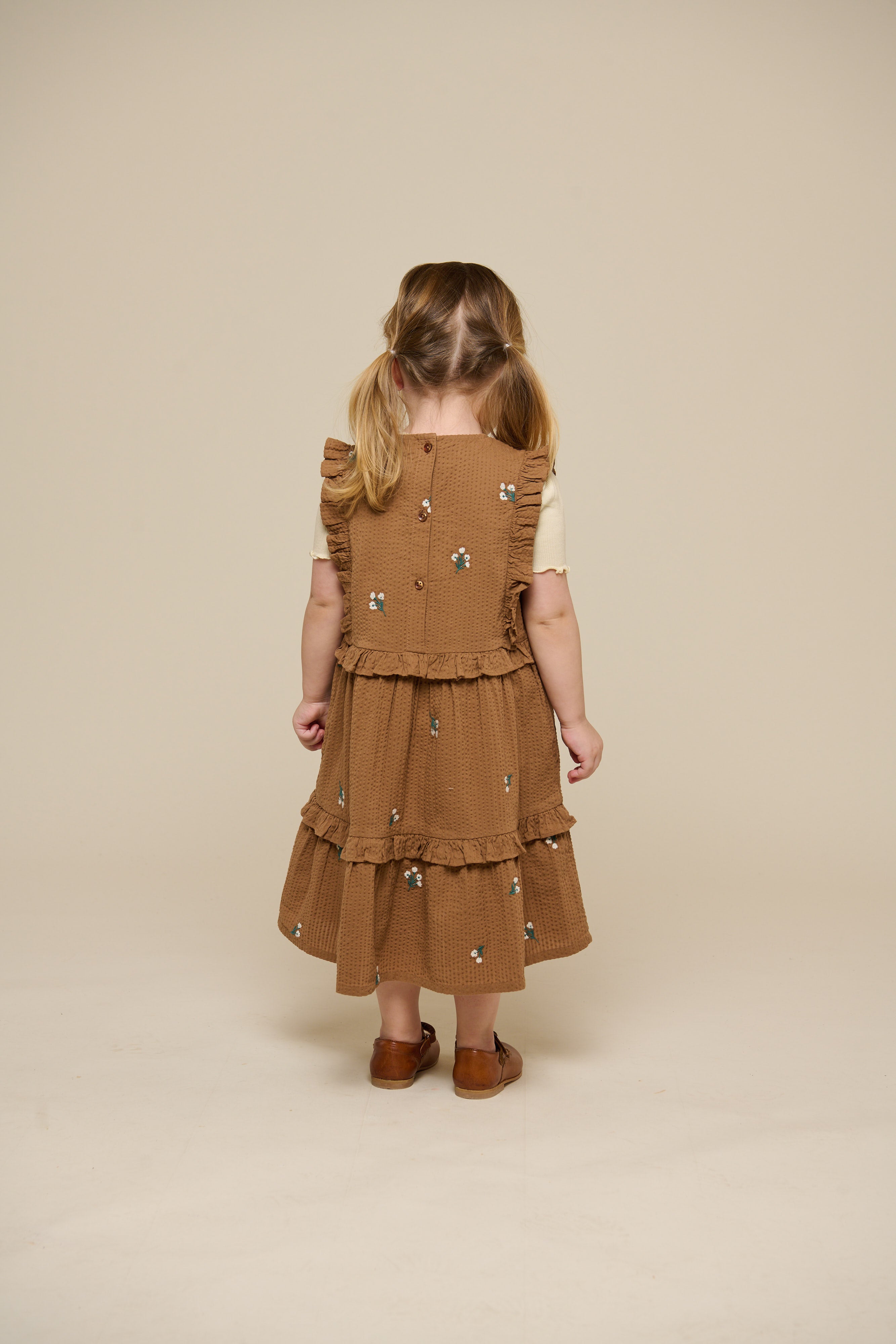 Geborduurde seersucker jurk - Kids - Coconut | 100978 Nora