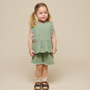 Geborduurde seersuckershorts - Kids - Dusty Green | 100984 Nora