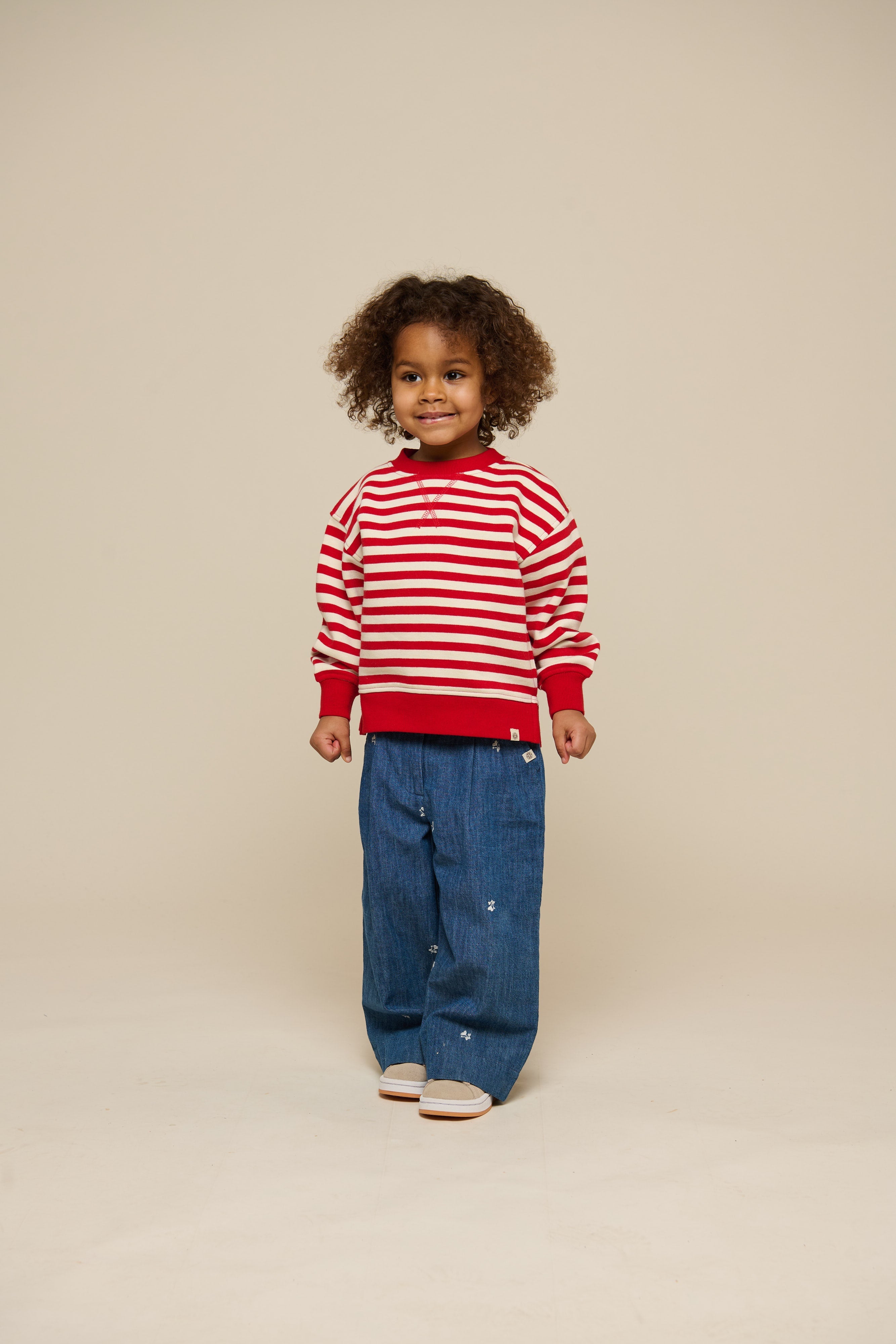 Gestreepte Crewneck Sweatshirt - Kids - Cherry Red Stripe | 101342 Daniella