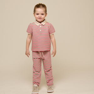 Gestreepte Jersey Polo - Kids - Cherry Red | 101002 Emmie