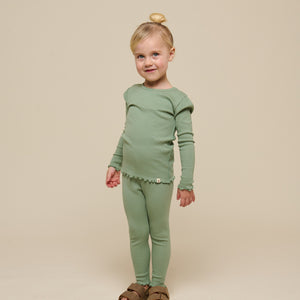 Modal rib T-shirt met lange mouwen - Kids - Dusty Green | 101310 Lottie