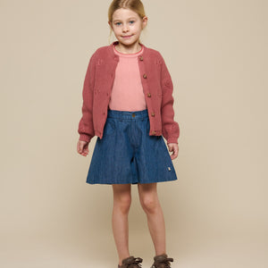 Gebreid katoenen vest met strikjes - Tween - Old Rose | 100793 Freya