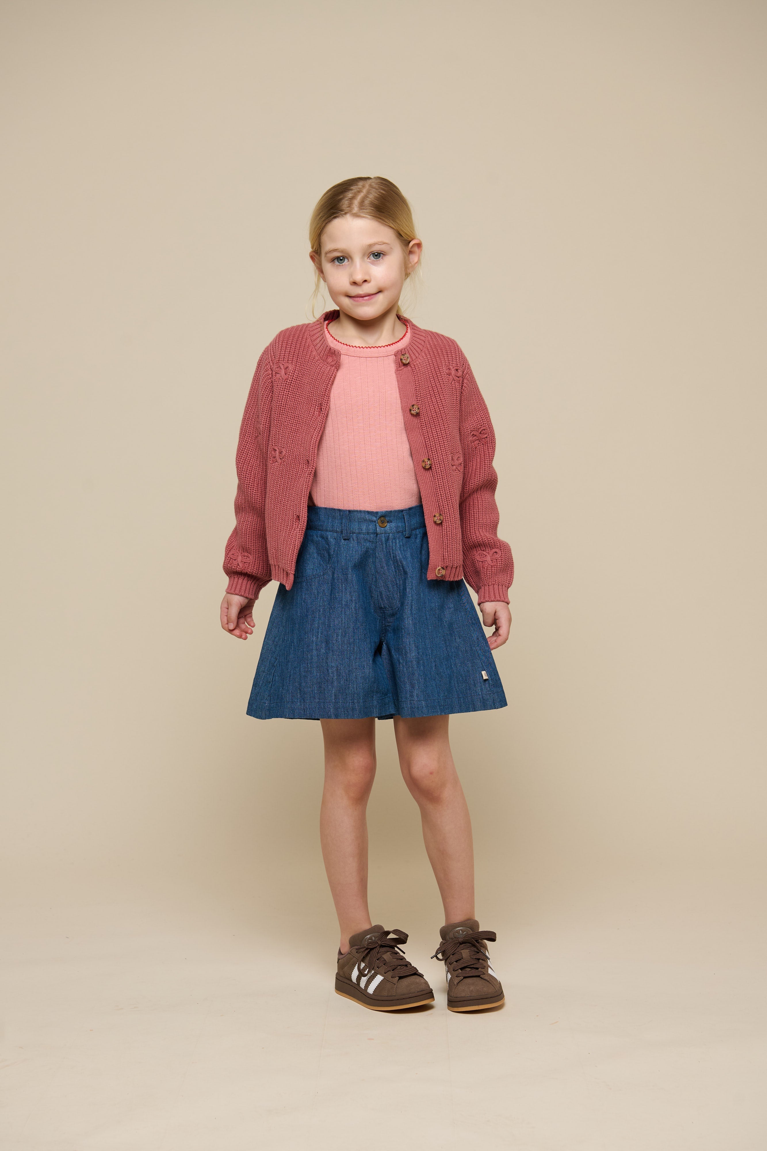 Gebreid katoenen vest met strikjes - Tween - Old Rose | 100793 Freya