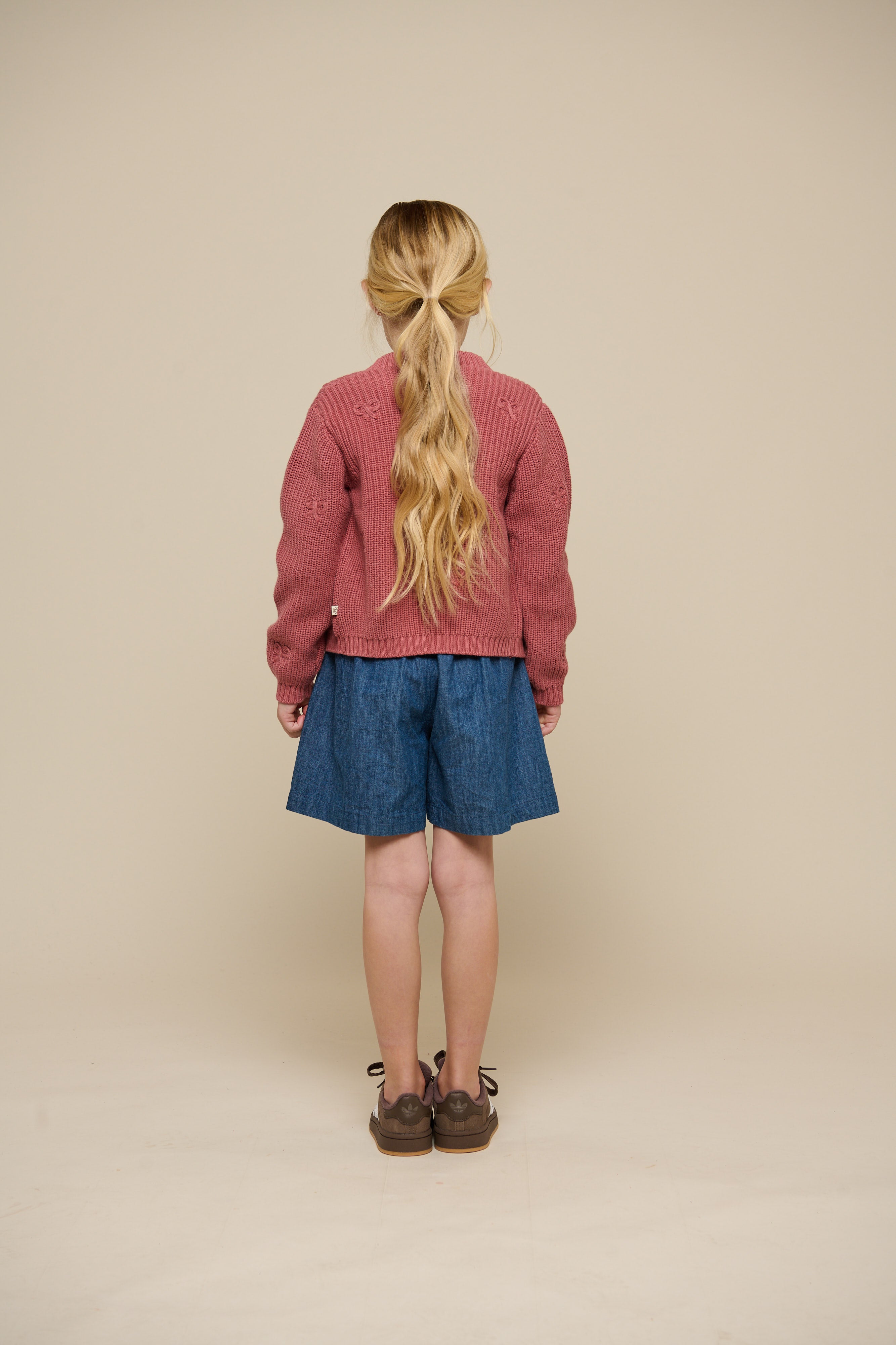 Gebreid katoenen vest met strikjes - Tween - Old Rose | 100793 Freya